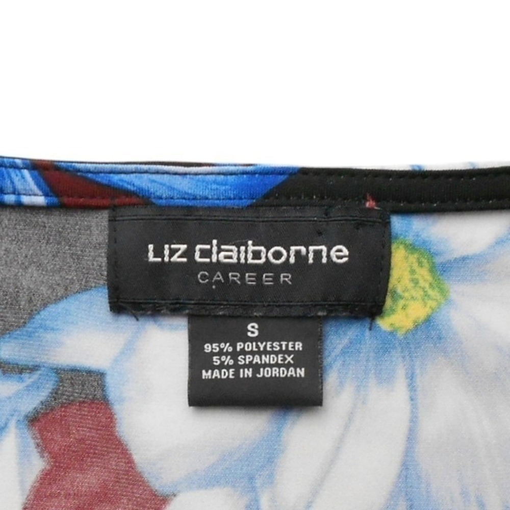 Liz‎ Claiborne Top Small Black Floral Print 3/4 Sleeve Round Keyhole Neck Career - Picture 4 of 9